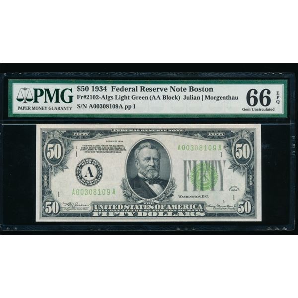 1934 $50 Boston FRN PMG 66EPQ