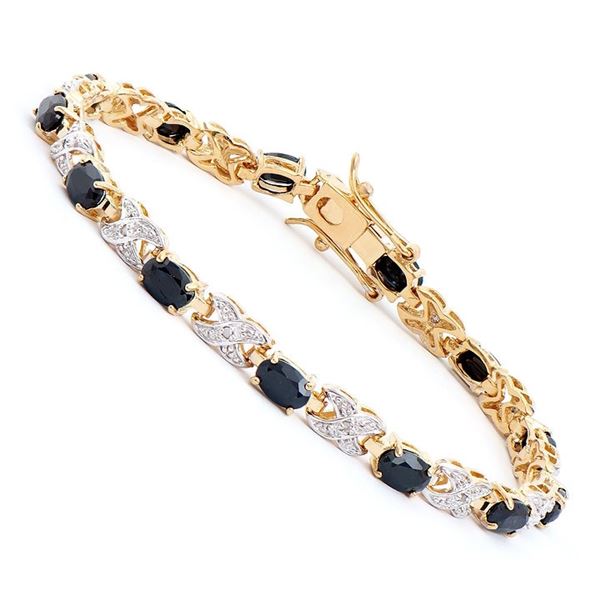 Plated 18KT Yellow Gold 8.25ctw Black Sapphire and Diamond Bracelet