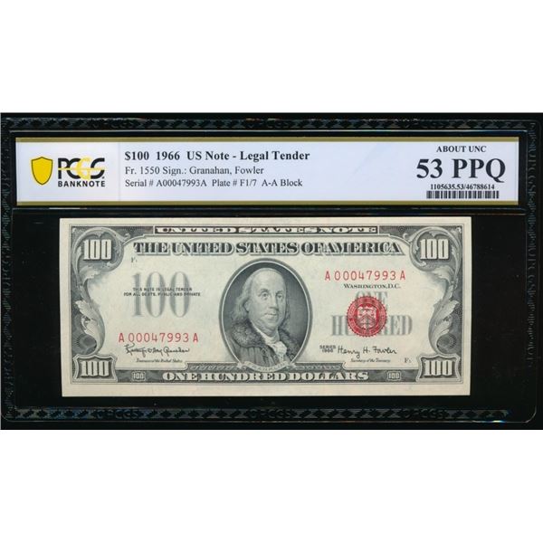 1966 $100 Legal Tender Note PCGS 53PPQ