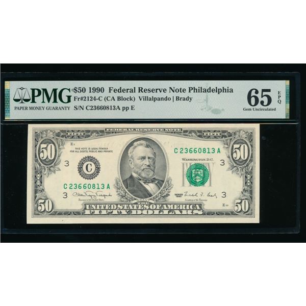 1990 $50 Philadelphia FRN PMG 65EPQ