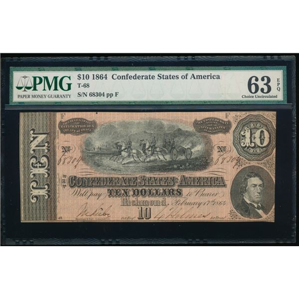 1864 $10 T-68 Confederate PMG 63EPQ