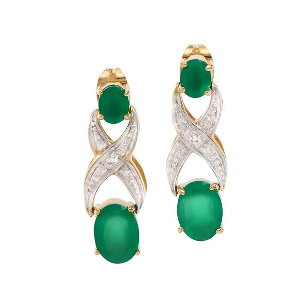 Plated 18KT Yellow Gold 2.65ctw Green Agate and Diamond Earrings