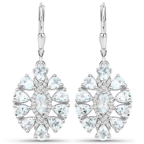 Plated Rhodium 2.80ctw Aquamarine and White Topaz Earrings