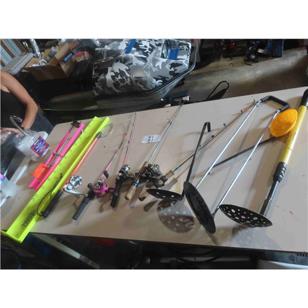 Ice Fishing Package 4 Rods, Tip Up, Ice Scoops