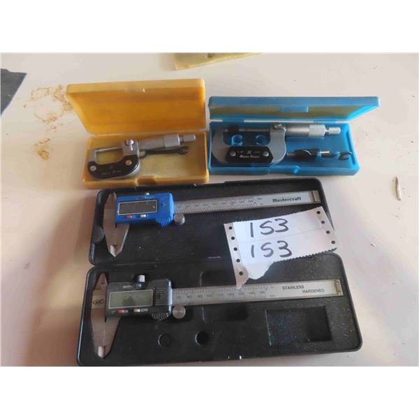 2 Digital Micrometers, 2 Calipers