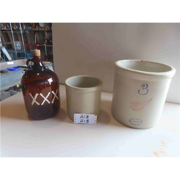 3 Gal Red Wing Crock, 1 Gal Crock, Holy Water Jug