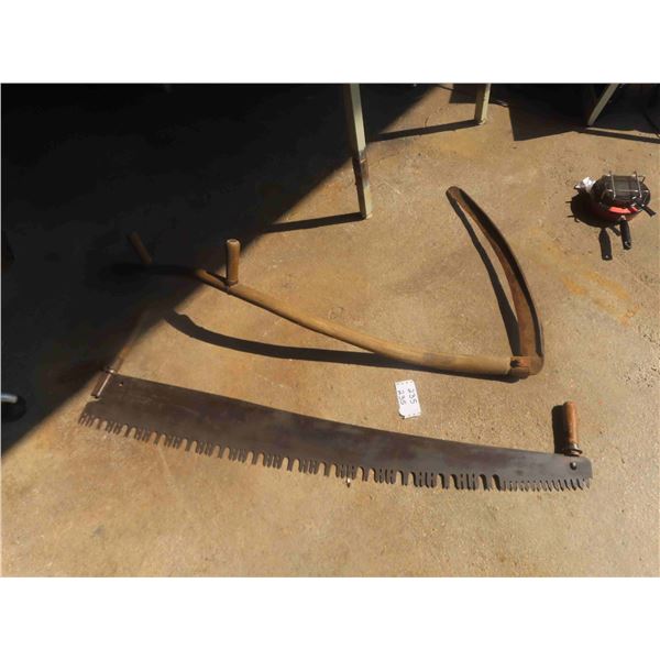 Wood Handled Scythe , Saw with 3 Handles 