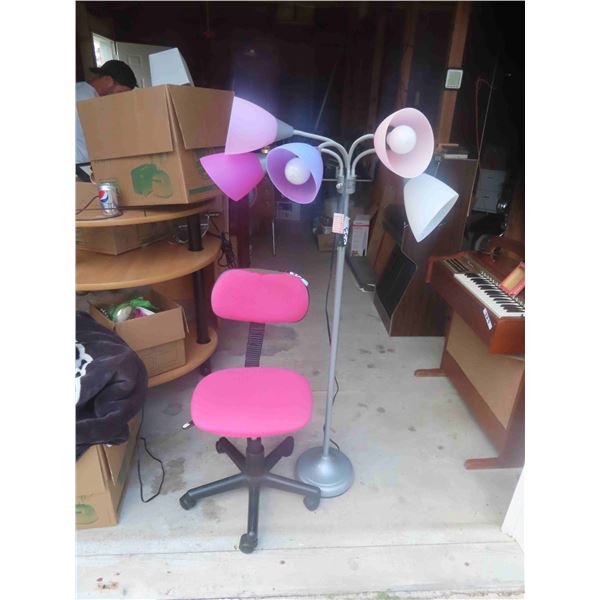 Pink Floor Lamp with 5 Heads, Pink Chair
