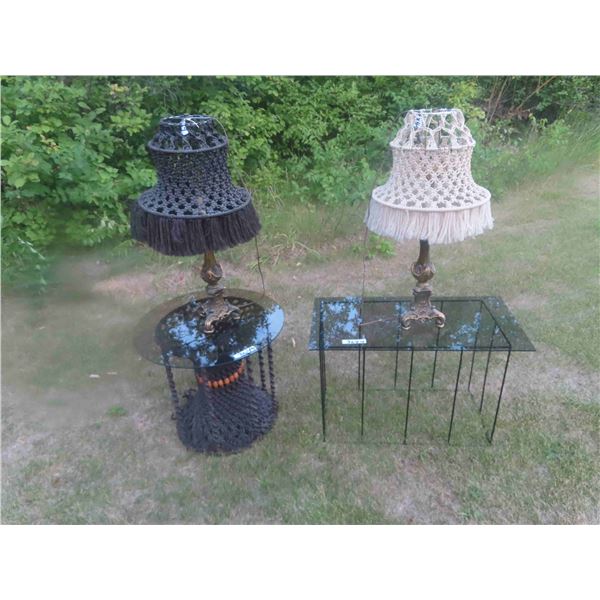 2 Macrame Shade Lamps , Macrome Base