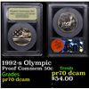 Image 1 : Proof 1992-s Olympic Modern Commem Half Dollar 50c Graded GEM++ Proof Deep Cameo By USCG