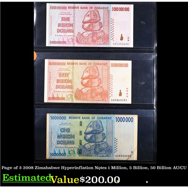 Zimababwe Note Page of 3 2008 Zimababwe Hyperinflation Notes 1 Million, 5 Billion, 50 ...
