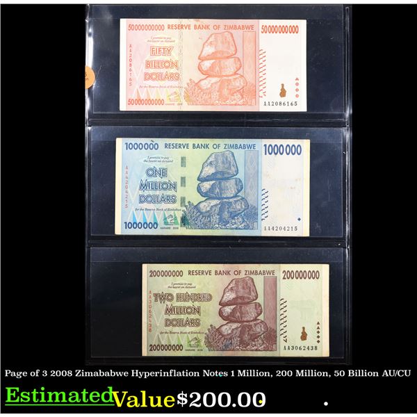 Zimababwe Note Page of 3 2008 Zimababwe Hyperinflation Notes 1 Million, 200 Million ...