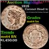 Image 1 : ***Auction Highlight*** 1818 Coronet Head Large Cent 1c Graded Choice Unc BN BY USCG (fc)