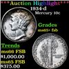 Image 1 : ***Auction Highlight*** 1934-d Mercury Dime 10c Graded GEM+ FSB BY USCG (fc)