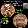 Image 1 : ***Auction Highlight*** 1961-d Lincoln Cent 1c Graded GEM++ Unc RD By USCG (fc)