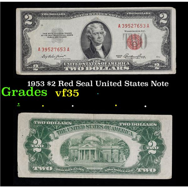 1953 $2 Red Seal United States Note Grades vf++