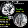 Image 1 : 1934-p Mercury Dime 10c Grades GEM+ FSB
