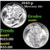 Image 1 : 1943-p Mercury Dime 10c Grades GEM++ Unc