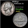 Image 1 : 1938-p Jefferson Nickel 5c Grades GEM Unc