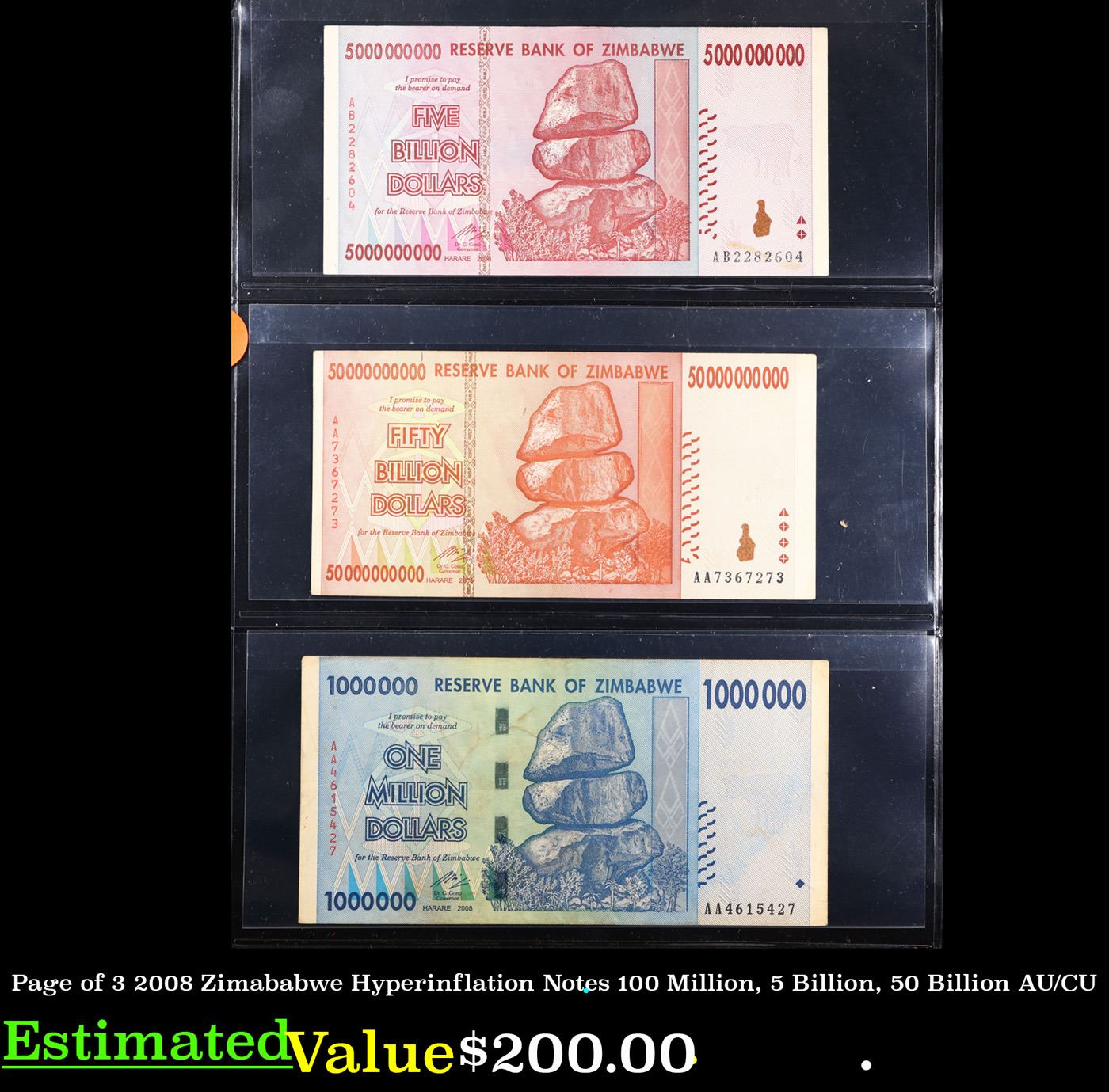 Zimababwe Note Page of 3 2008 Zimababwe Hyperinflation Notes 100 Million, 5 Billion ...