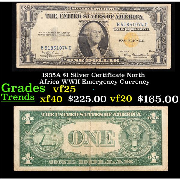 1935A $1 North Africa Silver Certificate WWII Emergency Currency Grades vf+