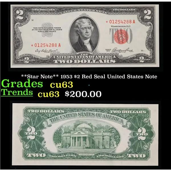 **Star Note** 1953 $2 Red Seal United States Note Grades Select CU