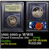 Image 1 : Proof 1991-1995-p WWII Modern Commem Half Dollar 50c Graded GEM++ Proof Deep Cameo By USCG