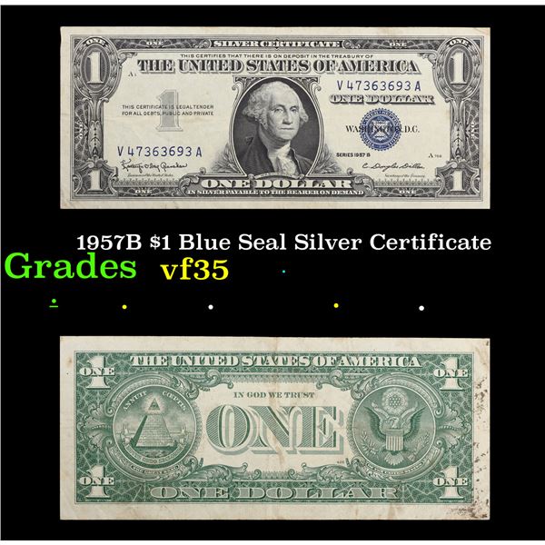 1957B $1 Blue Seal Silver Certificate Grades vf++