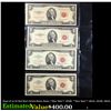 Image 1 : Page of 4x $2 Red Seal United States Notes **Star Note** 1953B, **Star Note** 1963A, 1953B, 1963A