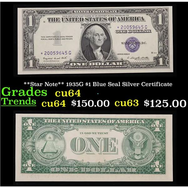 **Star Note** 1935G $1 Blue Seal Silver Certificate Grades Choice CU