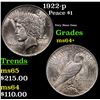 Image 1 : 1922-p Peace Dollar $1 Grades Choice+ Unc