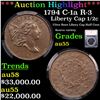 Image 1 : ***Auction Highlight*** 1794 Liberty Cap half cent C-1a R-3 1/2c Graded au55 By SEGS (fc)