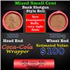 Image 1 : Mixed small cents 1c orig shotgun roll, 1919-p Lincoln Cent, Wheat Cent other end, Coca Cola Wrapper