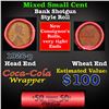 Image 1 : Mixed small cents 1c orig shotgun roll, 1926-p Lincoln Cent, Wheat Cent other end, Coca Cola Wrapper