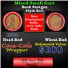 Image 1 : Mixed small cents 1c orig shotgun roll, 1924-p Lincoln Cent, Wheat Cent other end, Coca Cola Wrapper