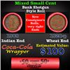 Image 1 : Mixed small cents 1c orig shotgun roll, 1909-p Lincoln Cent, Indian other end, Coca Cola Wrapper