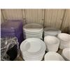 Image 2 : STACK OF PLASTIC COMMERCIAL SERVING TRAYS, STACK OF PLASTIC SALAD BOWLS, STACK OF WHITE COMMERCIAL