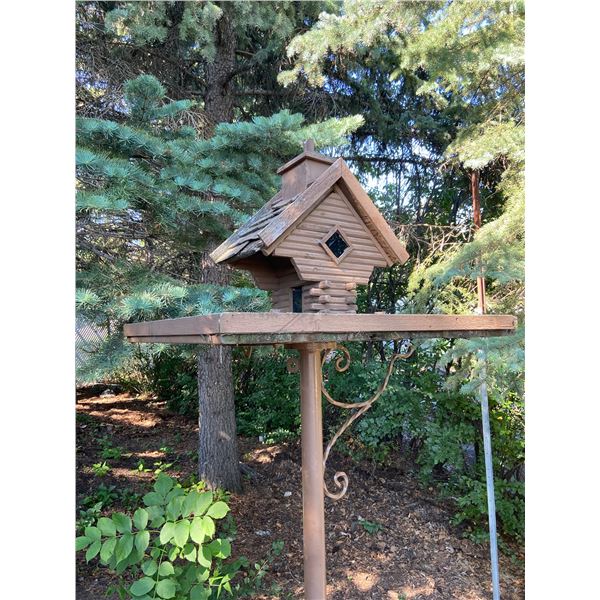 Wooden Bird House on Stand