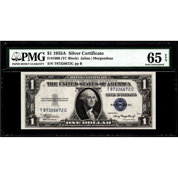 1935A $1 Silver Certificate Note Fr.1608 PMG Gem Uncirculated 65EPQ