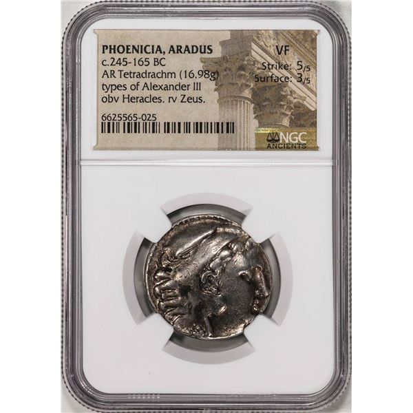 245-165 BC Phoenicia Aradus AR Tetradrachm Alexander III Heracles Zeus Coin NGC VF