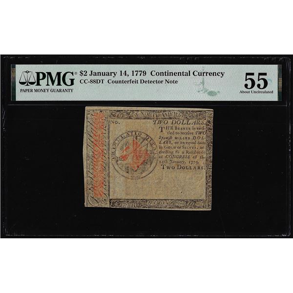 1779 $2 Continental Currency Counterfeit Detector Note CC-88DT PMG About Unc. 55