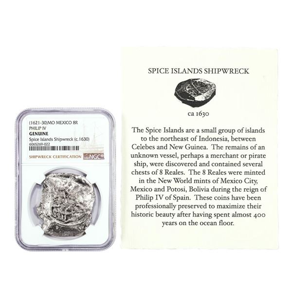 Spice Islands Shipwreck (1621-30)MO Mexico 8 Reales Philip IV Silver Coin NGC Genuine