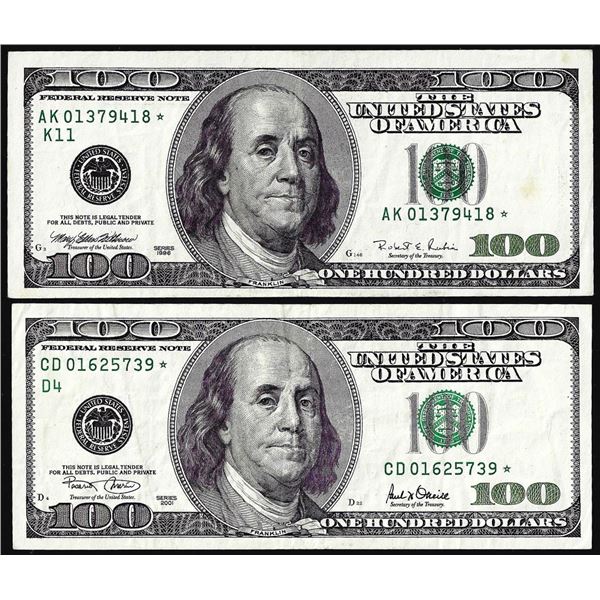 Lot of 1996 & 2001 $100 Federal Reserve Star Notes