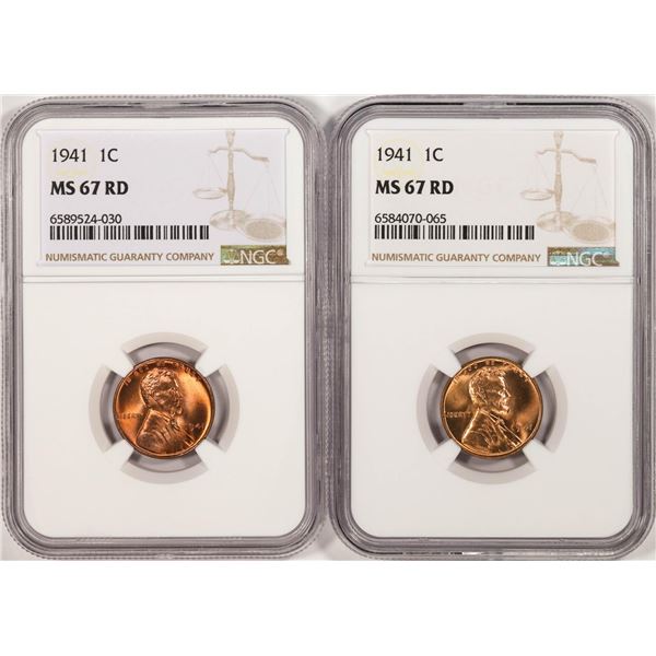 Lot of (2) 1941 Lincoln Wheat Cent Coins NGC MS67RD