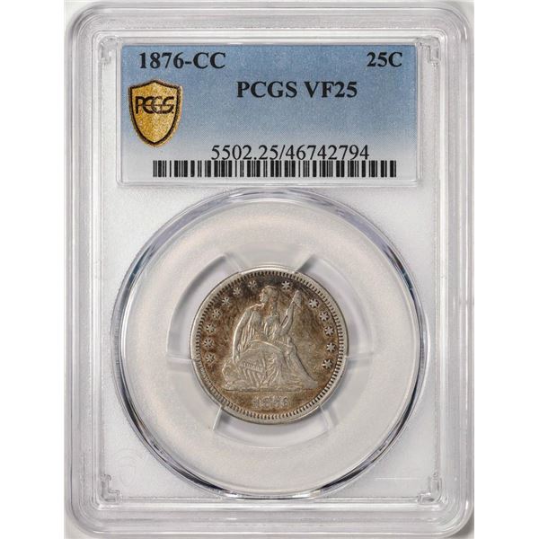 1876-CC Seated Liberty Quarter Coin PCGS VF25