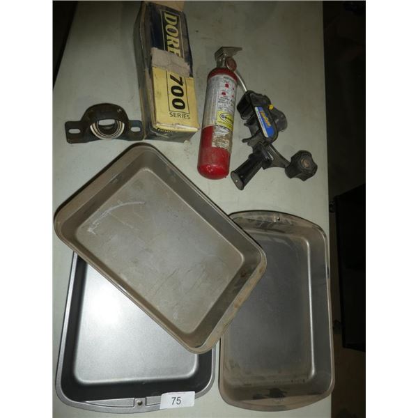 door hinge/closer, fire extinguisher, 2-in-1 tape