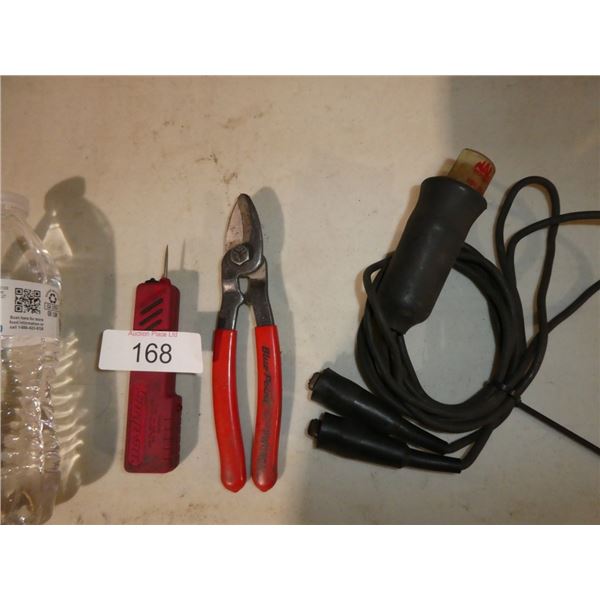 Snap-on battery powered soldering pencil, tin snip