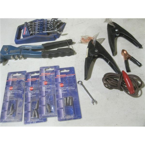 wrenches, riveter, clamps, bits
