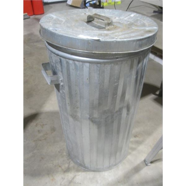 metal garbage can w/ lid