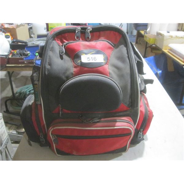backpack w/ assorted fishing supplies